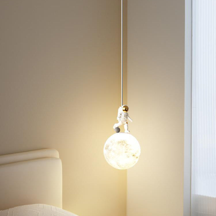 Modern Minimalist Astronaut Moon Iron Resin LED Pendant Light for Bedroom BulbSquare
