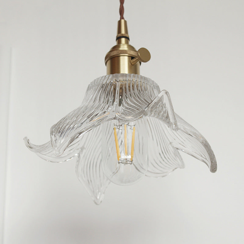 Contemporary Creative Floral Brass Glass 1-light Pendant Light for Living Room
