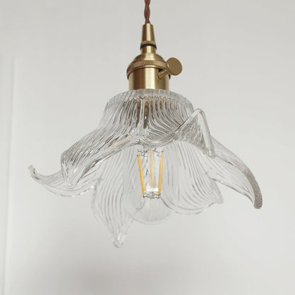 Contemporary Creative Floral Brass Glass 1-light Pendant Light for Living Room