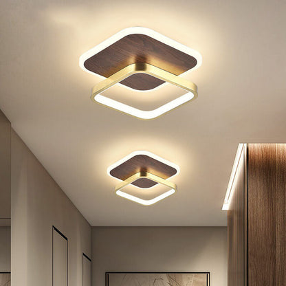 Modern Minimalist Aluminum Circular Square LED Semi-flush Mount Ceiling Light