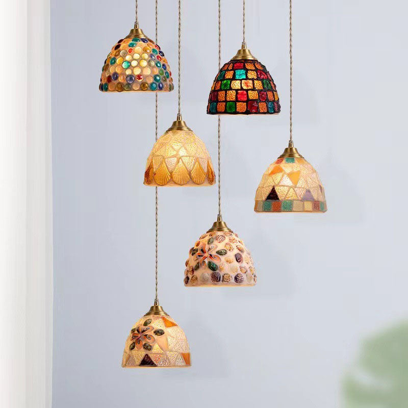Traditional Tiffany Shell Decor Stained Glass Semicircle 1-light Pendant Light for Bedroom BulbSquare