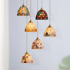 Traditional Tiffany Shell Decor Stained Glass Semicircle 1-light Pendant Light for Bedroom BulbSquare