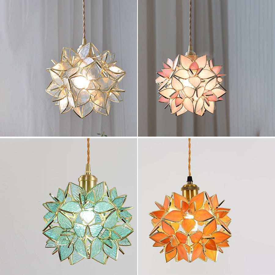 French Luxury Glass Gardenia Petal Ball 1-light Pendant Light