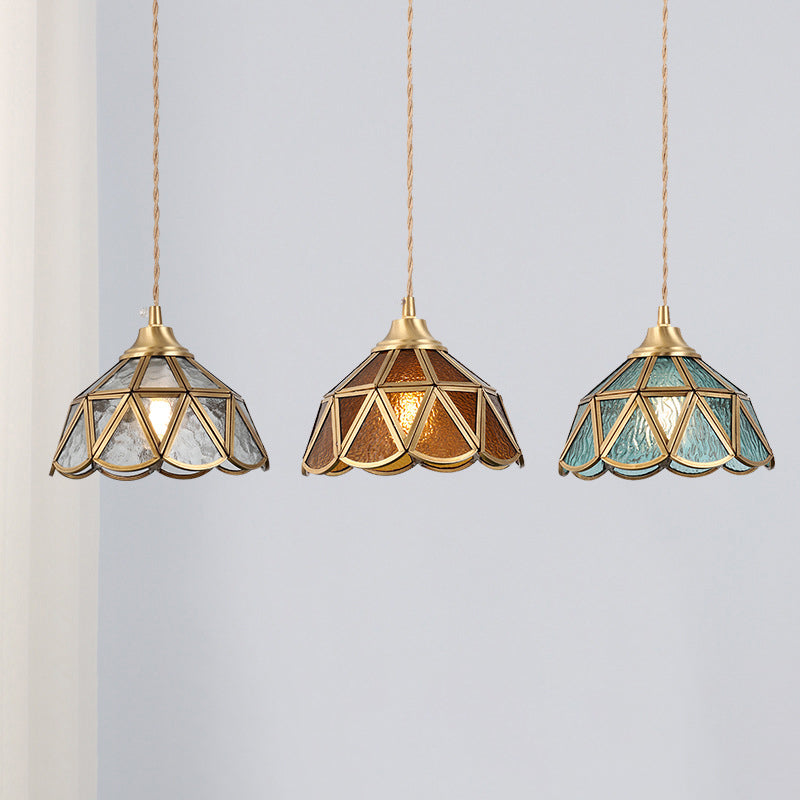 Japanese Vintage Water Pattern Glass Cone 1-light Pendant Light