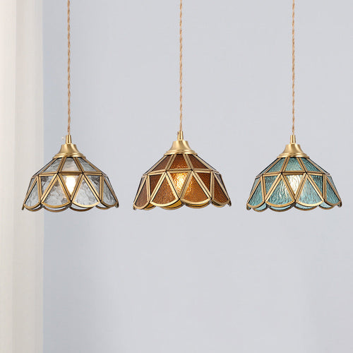 Japanese Vintage Water Pattern Glass Cone 1-light Pendant Light
