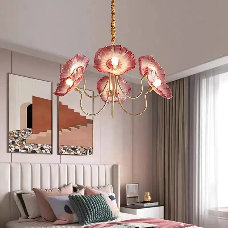 Modern Art Deco Gold Finish Frame Lotus Leaf Glass Shade 3/6-light Chandelier for Living Room modern luxury lighting fixture