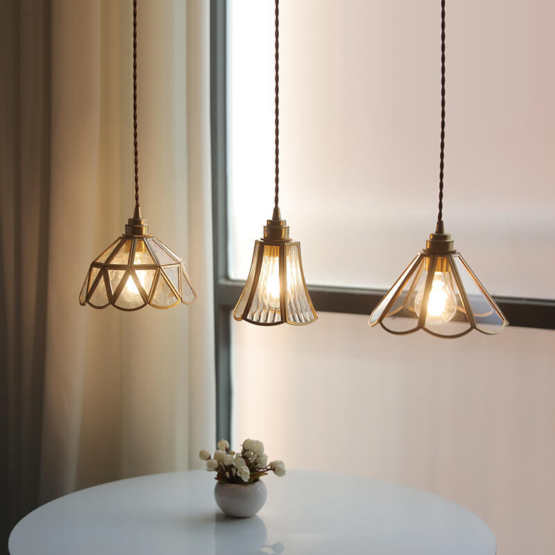 Traditional Japanese Cone Geometric Glass Copper 1-Light Pendant Light Lumendat