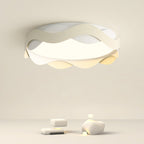 Contemporary Creative Cream Waves Round Acrylic Iron LED Flush Mount Ceiling Light for Living Room