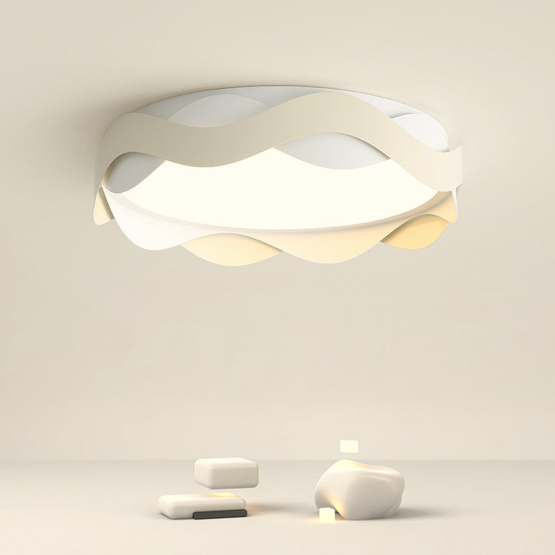 Contemporary Creative Cream Waves Round Acrylic Iron LED Flush Mount Ceiling Light for Living Room