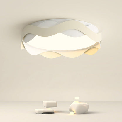 Contemporary Creative Cream Waves Round Acrylic Iron LED Flush Mount Ceiling Light for Living Room