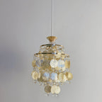 Traditional French Provincial Golden Shell Crystal Beads Round 1-light Pendant Light for Living Room BulbSquare