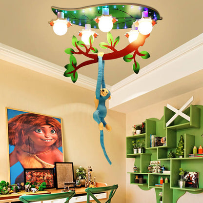 Contemporary Creative Kids Monkey Leaf Acrylic 5-light Flush Mount Ceiling Light for Bedroom
