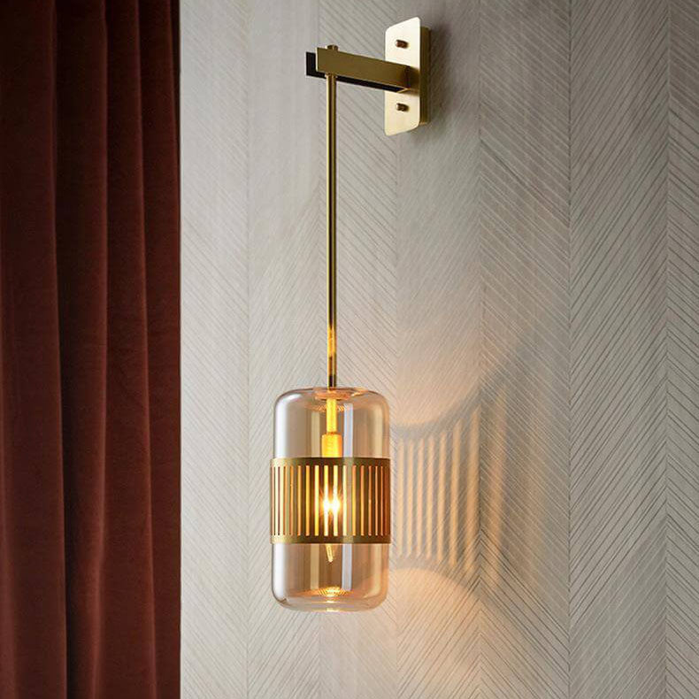 Contemporary Luxury Iron Glass Cylindrical 1-Light Wall Sconce Lamp for Bedroom & Living Room
