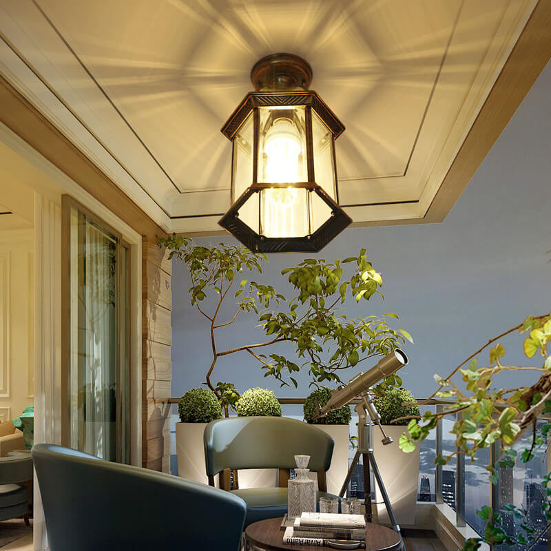 Traditional European Outdoor Hexagonal Lantern Waterproof 1-Light Semi-Flush Mount Ceiling Light For Outdoor Lumendat