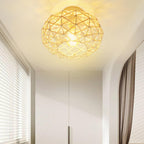 Contemporary Coastal Oval Iron Paper Rope 1-Light Semi-Flush Mount Ceiling Light For Living Room