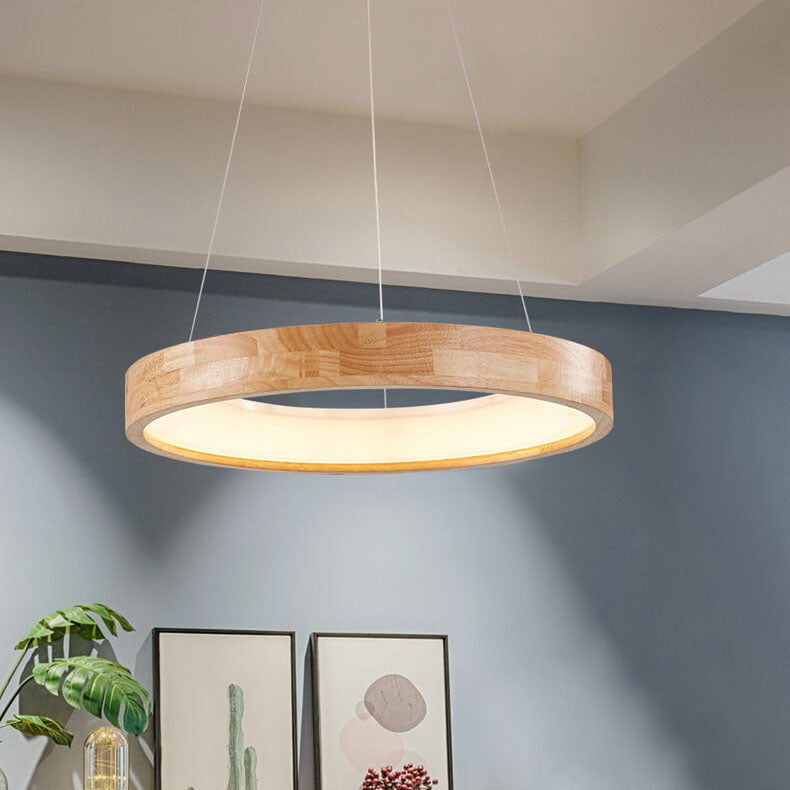 Japanese Minimalist Log Circle Island Light LED Chandelier – Dimmable