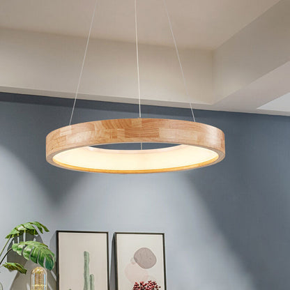 Japanese Minimalist Log Circle Island Light LED Chandelier – Dimmable