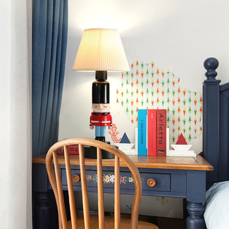 Lumendat Creative Soldier Resin Fabric Cone Kids 1-Light Table Lamp Lumendat