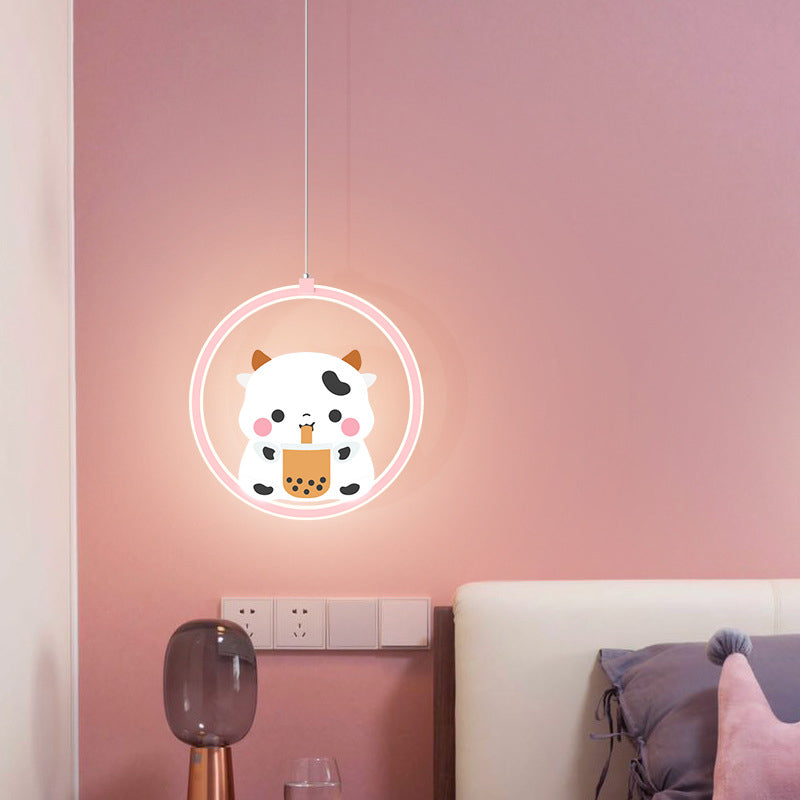 Lumendat Modern Simplicity Kids Aluminum Iron Acrylic Circle Bear Cow LED Pendant Light For Bedside Lumendat