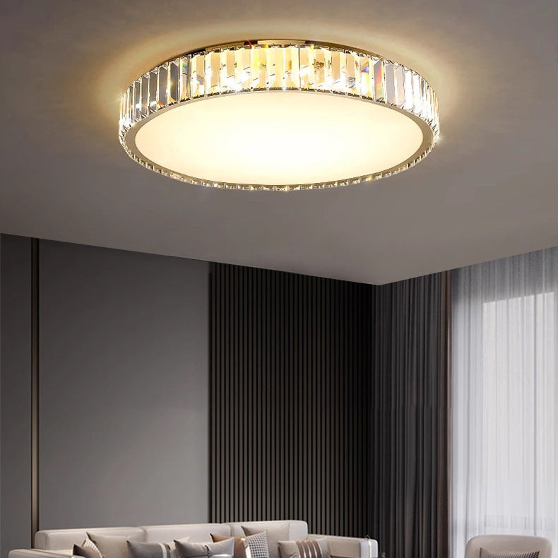 Modern Minimalist Round Stainless Steel Crystal LED Flush Mount Ceiling for Living Room