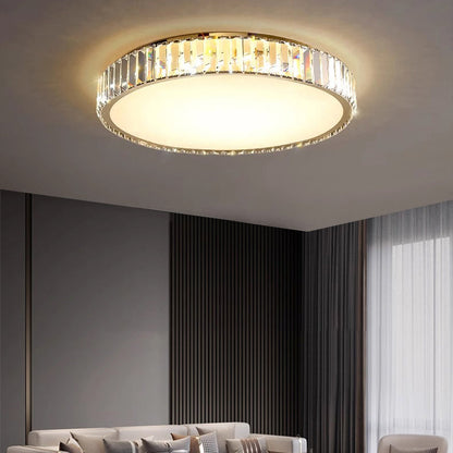 Modern Minimalist Round Stainless Steel Crystal LED Flush Mount Ceiling for Living Room