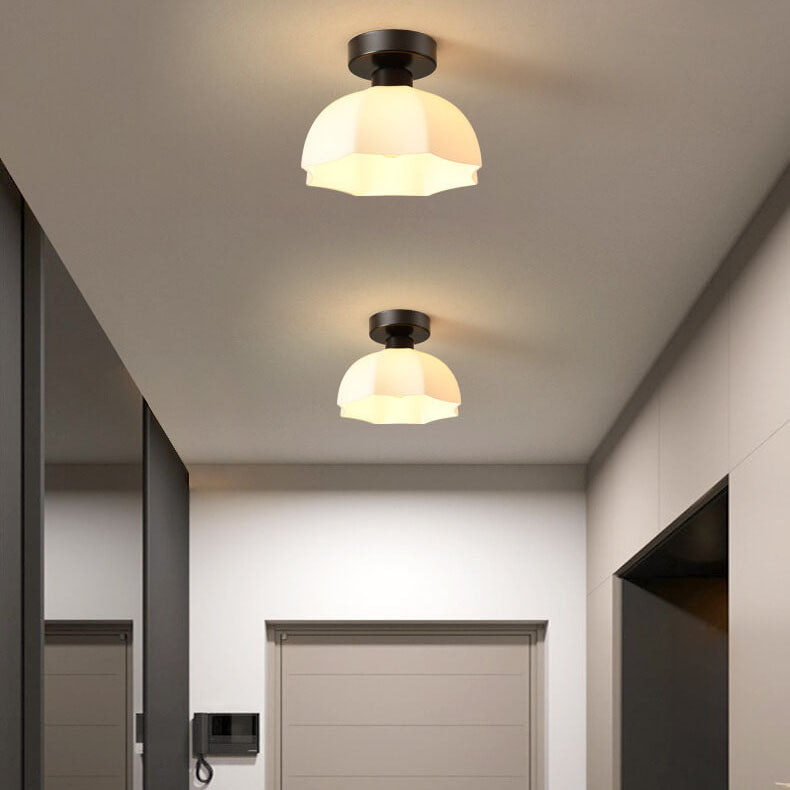 Scandinavian Modern Minimalist Iron Glass Ceramic Flower Diamond 1-Light Semi-Flush Mount Ceiling Light Lumendat