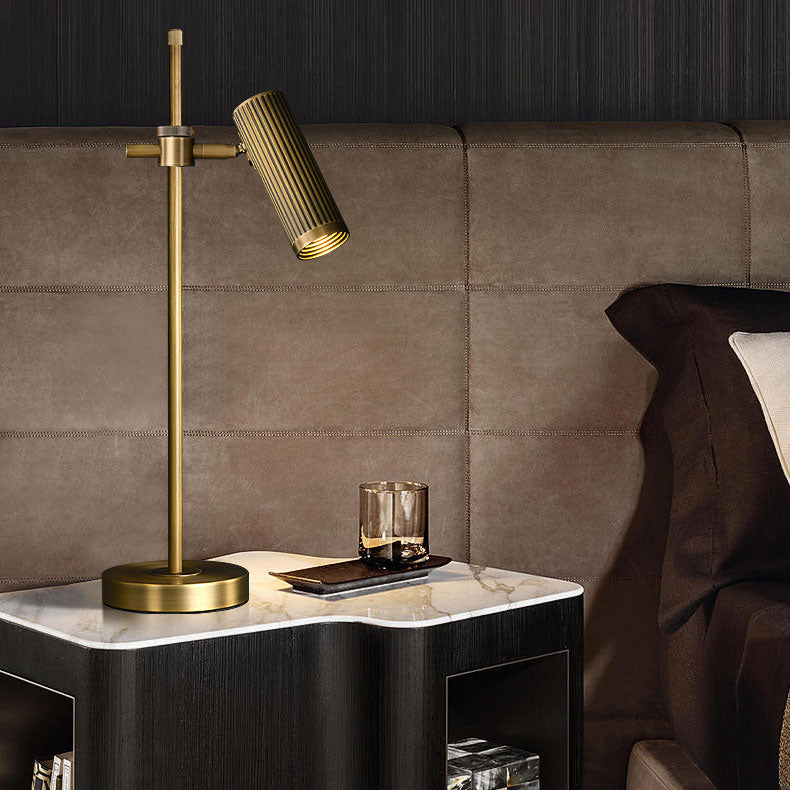 Modern Luxury Gold Brass Finish Frame Adjustable Cylinder Shade 1-Light Table Lamp For Home Office Lumendat