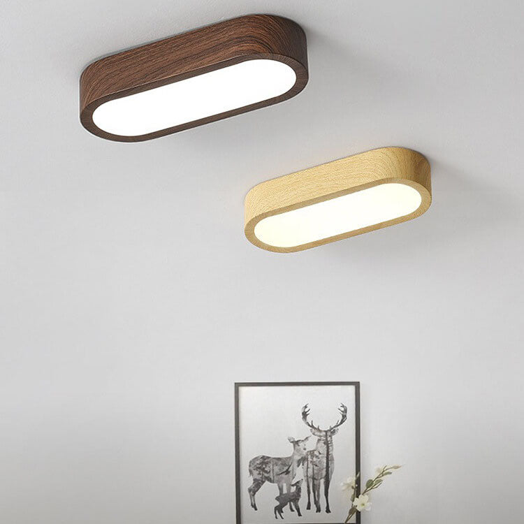 Modern Minimalist Oval Strip Wood Grain Metal LED Flush Mount Ceiling Light for Hallway