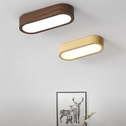 Modern Minimalist Oval Strip Wood Grain Metal LED Flush Mount Ceiling Light for Hallway
