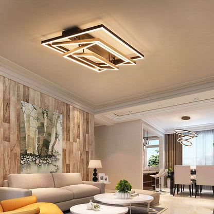 Modern Minimalist Aluminum Finish Multi-layer Rectangular Frame LED Flush Mount Ceiling Light for Living Room