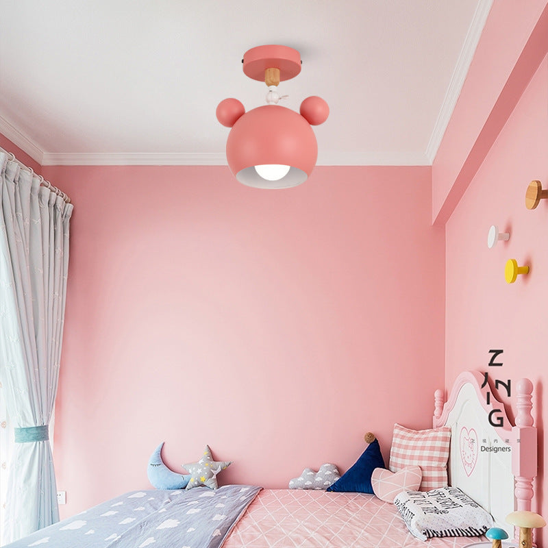 Contemporary Scandinavian Macaron Round Iron Rotatable 1-light Semi-flush Mount Ceiling Light for Living Room