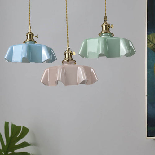 Traditional Japanese Cream Petal Glass Iron 1-Light Pendant Light For Dining Room