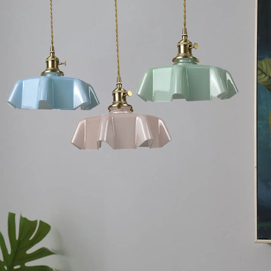 Traditional Japanese Cream Petal Glass Iron 1-Light Pendant Light For Dining Room
