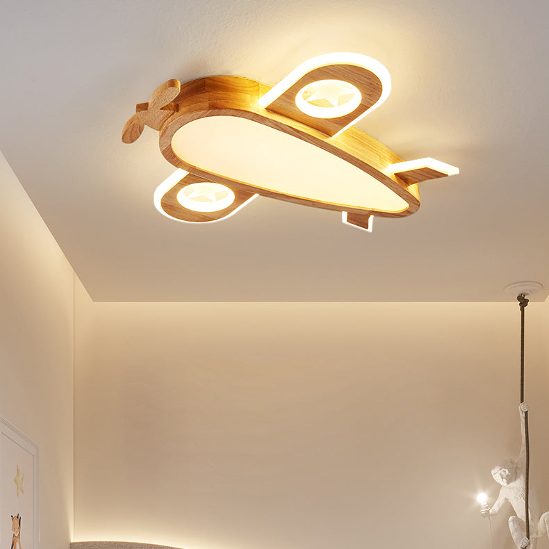 Lumendat Contemporary Creative Woodgrain Cartoon Animal Bee Aircraft Acrylic LED Kids Flush Mount Ceiling Light For Living Room Lumendat
