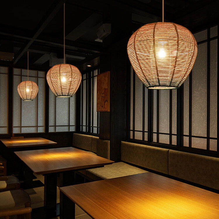Modern Chinese Hemp Rope Round Geometry 1-Light Pendant Light