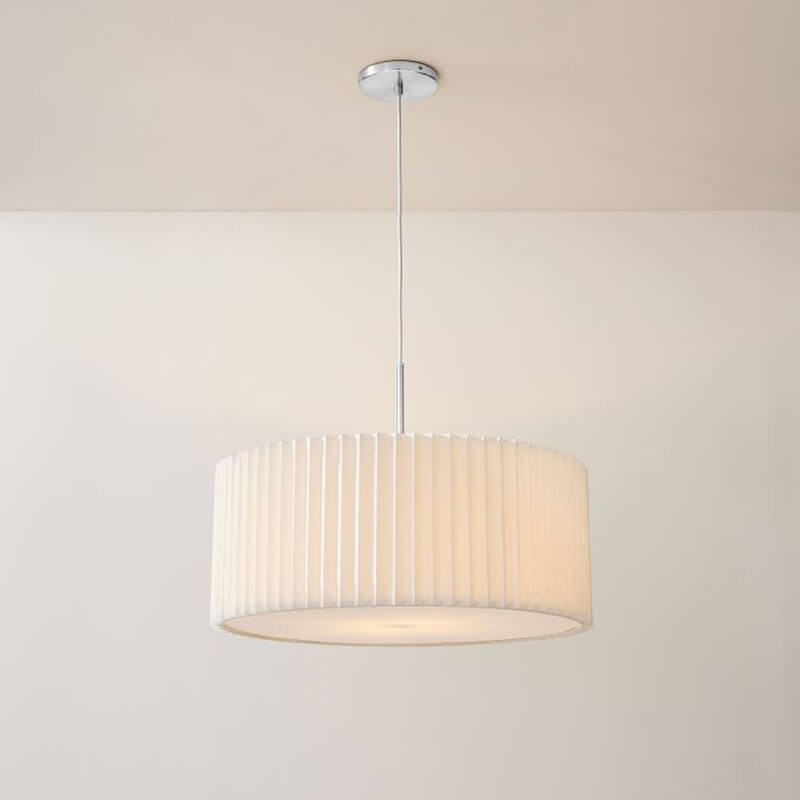 Contemporary Scandinavian Pleated PVC Fabric Hardware Drum Cone 1-Light Pendant Light for Living Room Lumendat