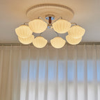 Traditional French Bowl Ribbed Iron Wood Glass 3/5/8 Light Semi-Flush Mount Ceiling Light For Living Room