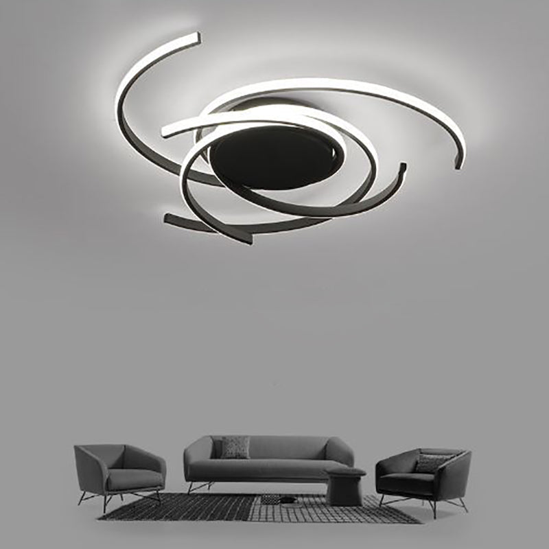 Modern Minimalist Aluminum Spiral Strip LED Flush Mount Ceiling Light for Bedroom