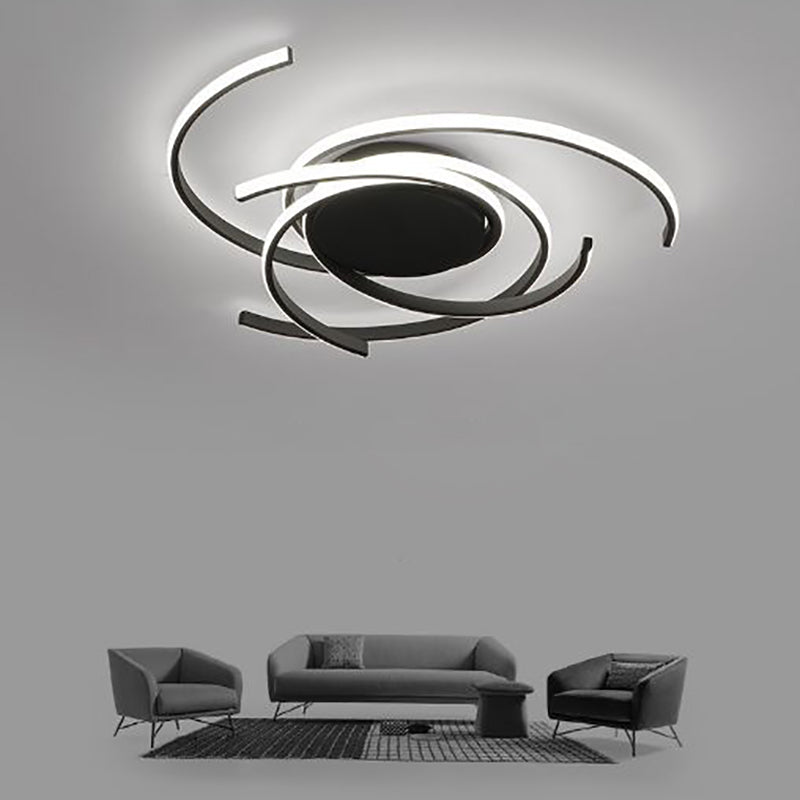 Modern Minimalist Aluminum Spiral Strip LED Flush Mount Ceiling Light for Bedroom