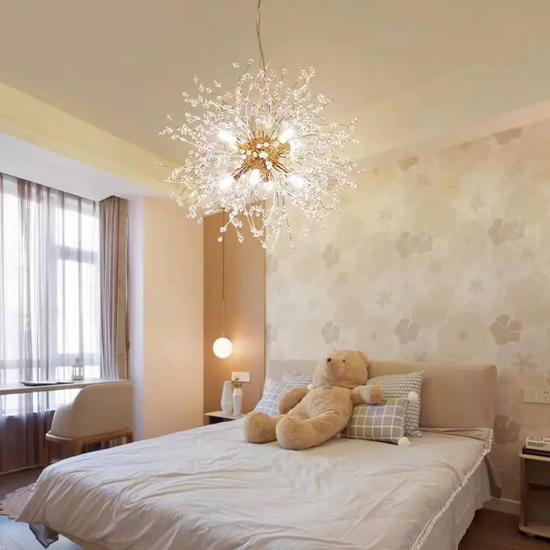 Contemporary Scandinavian Dandelion Metal Crystal 8/9/12/16 Light Chandelier for Bedroom Lumendat