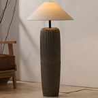 Japanese Wabi-sabi Fabric Shade Ceramic Column Base 1-Light Standing Floor Lamp Lumendat