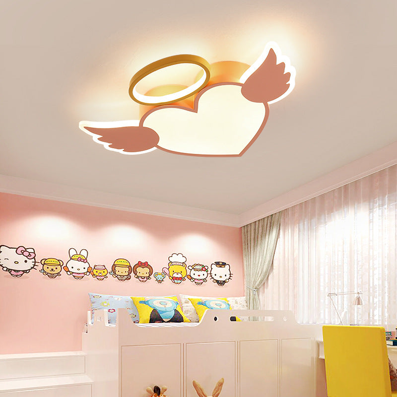 Lumendat Contemporary Creative Kids Love Wings Iron Aluminum Acrylic Silicone LED Flush Mount Ceiling Light For Bedroom Lumendat