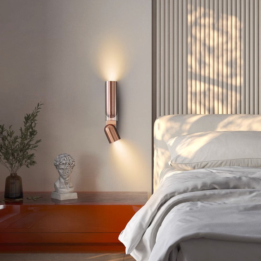 Modern Minimalist Rotatable Cylinder Metal Glass 2-Light Wall Sconce Lamp For Bedroom Lumendat
