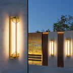 Traditional Chinese Waterproof Rectangular Stainless Steel Glass LED Wall Sconce Lamp For Outdoor Patio