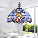 European Retro Blue Baroque Stained Glass 1-Light Pendant Light