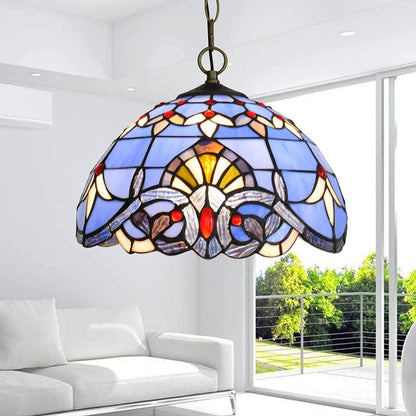 European Retro Blue Baroque Stained Glass 1-Light Pendant Light