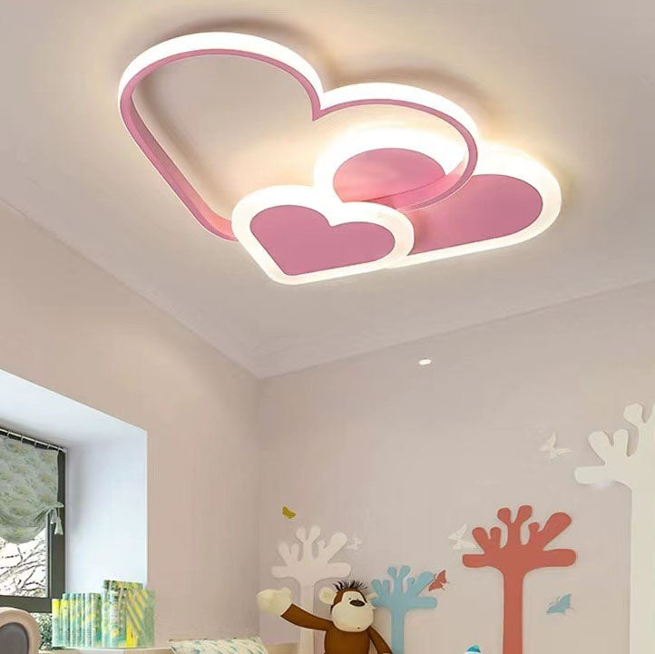 Contemporary Scandinavian Heart Shape Acrylic Metal LED Flush Mount Ceiling Light for Bedroom