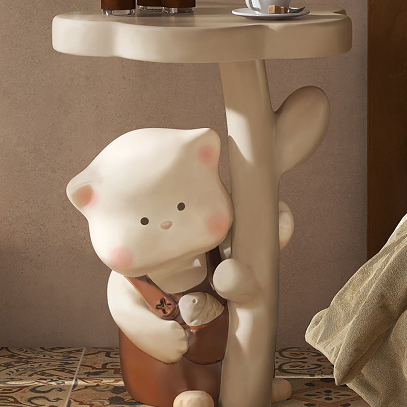 Lumendat Contemporary Creative Kids Cat Flower Resin End Table 1-Tray For Bedroom Lumendat