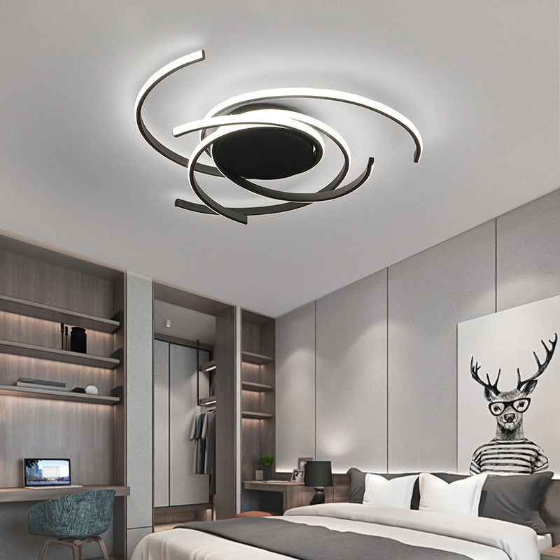 Modern Minimalist Aluminum Spiral Strip LED Flush Mount Ceiling Light for Bedroom