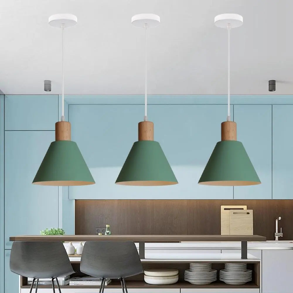 Nordic Vintage Iron Cone Wood Top 1-light Pendant Light Lumendat